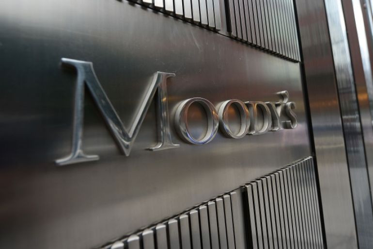 A sign for Moody's rating agency stands in front of the company headquarters in New York, September 18, 2012. AFP PHOTO/Emmanuel Dunand / AFP / EMMANUEL DUNAND (Photo credit should read EMMANUEL DUNAND/AFP/Getty Images)