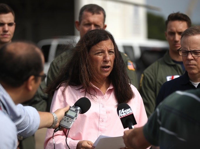 HOUSTON, TX - SEPTEMBER 06: Acting Secretary of Homeland Security Elaine Duke speaks to reporters during a news conference at Ellington Airport on September 6, 2017 in Houston, Texas. Over a week after Hurricane Harvey hit Southern Texas, residents are beginning the long process of recovering from the storm. (Photo by Justin Sullivan/Getty Images)