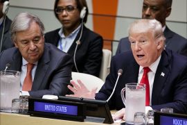 epa06212451 US President Donald J. Trump (R) with United Nations Secretary General Antonio Guterres (L) during a meeting about reforming the United Nations the day before the opening of the General Debate of the 72nd United Nations General Assembly at UN headquarters in New York, New York, USA, 18 September 2017. The annual gathering of world leaders formally opens 19 September 2017, with the theme, 'Focusing on People: Striving for Peace and a Decent Life for All on a Sustainable Planet.' EPA-EFE/JUSTIN LANE