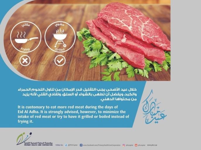 بوستر من مؤسسة الرعاية الصحية الأولية في قطر، شوي اللحم أفضل من قليه