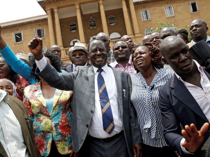 Opposition leader Raila Odinga speaks at a news conference outside court after President Uhuru Kenyatta's election win was declared invalid in Nairobi, Kenya, September 1, 2017. REUTERS/Baz Ratner