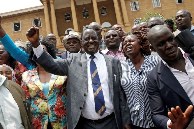 Opposition leader Raila Odinga speaks at a news conference outside court after President Uhuru Kenyatta's election win was declared invalid in Nairobi, Kenya, September 1, 2017. REUTERS/Baz Ratner