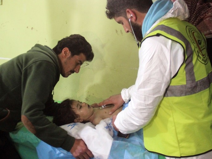 An unconscious Syrian child receives treatment at a hospital in Khan Sheikhun, a rebel-held town in the northwestern Syrian Idlib province, following a suspected toxic gas attack on April 4, 2017.A suspected chemical attack killed at least 58 civilians including several children in rebel-held northwestern Syria, a monitor said, with the opposition accusing the government and demanding a UN investigation. / AFP PHOTO / Omar haj kadour (Photo credit should read OMAR HAJ KADOUR/AFP/Getty Images)