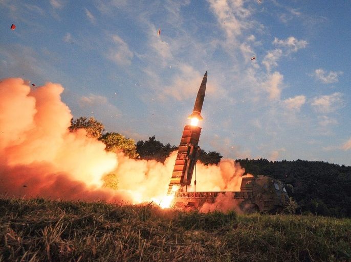 EAST COAST, SOUTH KOREA - SEPTEMBER 4: In this handout photo released by the South Korean Defense Ministry, South Korea's Hyunmu-2 ballistic missile is fired during an exercise aimed to counter North Korea's nuclear test on September 4, 2017 in East Coast, South Korea. South Korea's military said Monday it conducted a combined live-fire exercise in response to North Korea's sixth nuclear test a day earlier. (Photo by South Korean Defense Ministry via Getty Images)