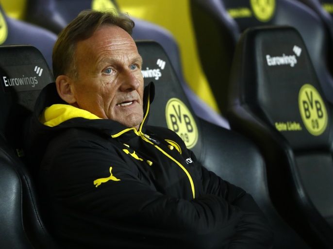 Football Soccer - Borussia Dortmund v RB Leipzig - German Bundesliga - Signal Iduna Park, Dortmund, Germany - 4/2/17 - Borussia Dortmund's chief executive Hans Joachim Watzke before the match. REUTERS/Wolfgang Rattay DFL RULES TO LIMIT THE ONLINE USAGE DURING MATCH TIME TO 15 PICTURES PER GAME. IMAGE SEQUENCES TO SIMULATE VIDEO IS NOT ALLOWED AT ANY TIME. FOR FURTHER QUERIES PLEASE CONTACT DFL DIRECTLY AT + 49 69 650050.