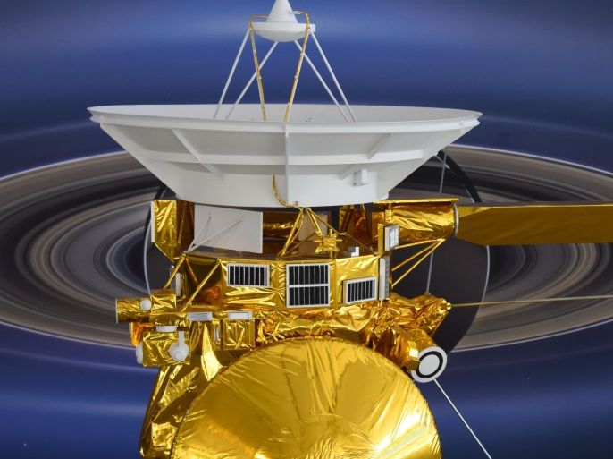 A model of the Cassini spacecraft is seen at NASA's Jet Propulsion Laboratory (JPL) September 13, 2017 in Pasadena, California. Cassini's 20-year mission to study Saturn will end on September 15, 2017 when the spacecraft burns up after intentionally plunging in the ringed planet's atmosphere in what NASA is calling 'The Grand Finale.' / AFP PHOTO / Robyn Beck (Photo credit should read ROBYN BECK/AFP/Getty Images)