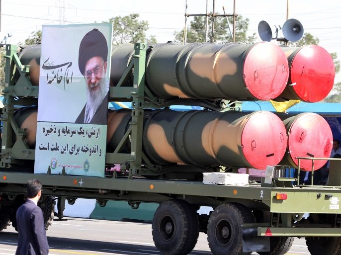 An Iranian military truck carries parts of the S-300 air defence missile system during a parade on the occasion of the country's Army Day, on April 18, 2017, in Tehran. / AFP PHOTO / ATTA KENARE (Photo credit should read ATTA KENARE/AFP/Getty Images)