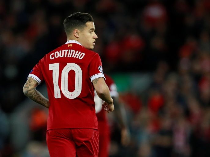 Soccer Football - Champions League - Liverpool vs Sevilla - Anfield, Liverpool, Britain - September 13, 2017 Liverpool's Philippe Coutinho is substituted on Action Images via Reuters/Jason Cairnduff