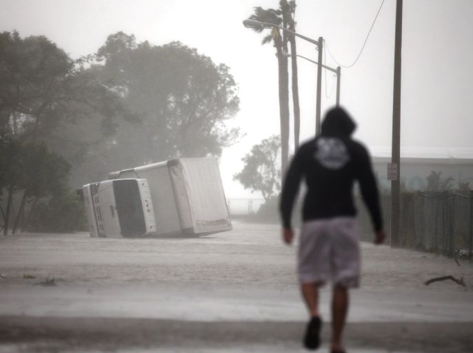 A truck is seen turned over as Hurricane Irma passes south Florida, in Miami, U.S. September 10, 2017. REUTERS/Carlos Barria TPX IMAGES OF THE DAY