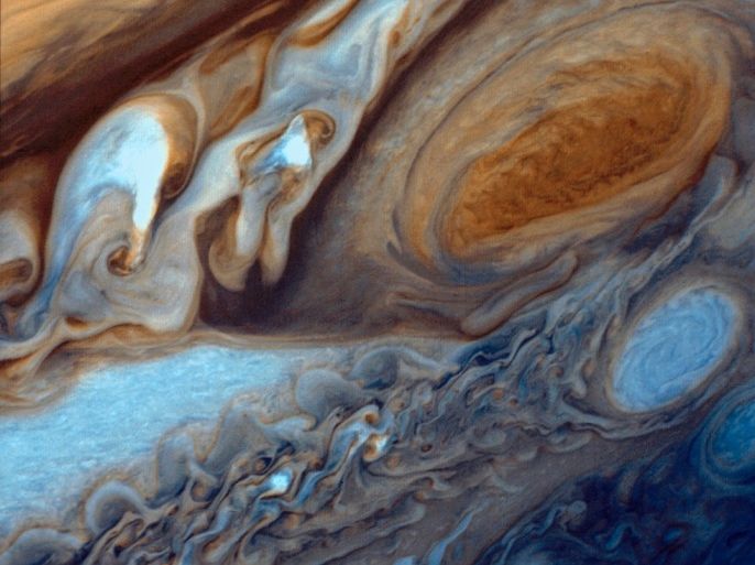 FILE PHOTO -- Jupiter's Great Red Spot is pictured in this handout photograph taken by NASA's Voyager 1 in 1979. The Great Red Spot is a massive anticyclone -- a storm three and a half times the size of Earth -- located in Jupiter?s southern hemisphere. This image was assembled from three black and white negatives. Courtesy NASA/JPL/Handout via REUTERS ATTENTION EDITORS - THIS IMAGE WAS PROVIDED BY A THIRD PARTY. EDITORIAL USE ONLY