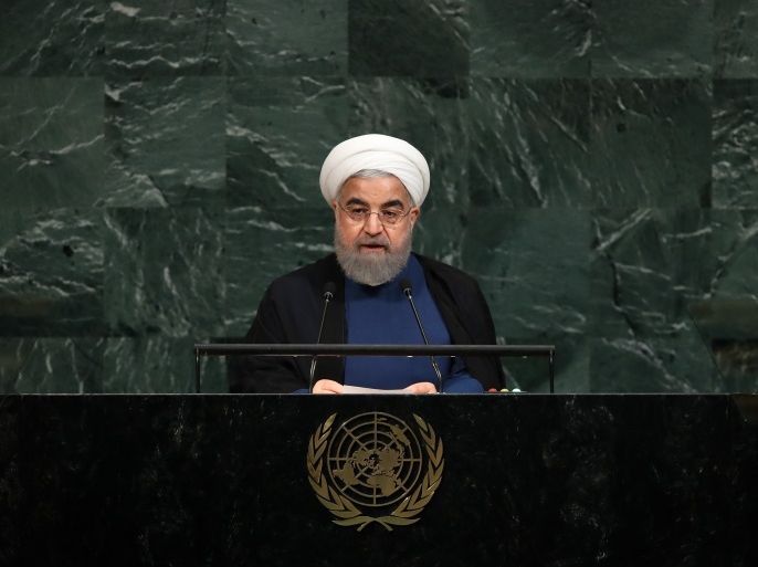 NEW YORK, NY - SEPTEMBER 20: Hassan Rouhani, President of the Islamic Republic of Iran, addresses the United Nations General Assembly at UN headquarters, September 20, 2017 in New York City. The most pressing issues facing the assembly this year include North KoreaÕs nuclear ambitions, violence against the Rohingya Muslim minority in Myanmar, and the debate over climate change. (Photo by Drew Angerer/Getty Images)