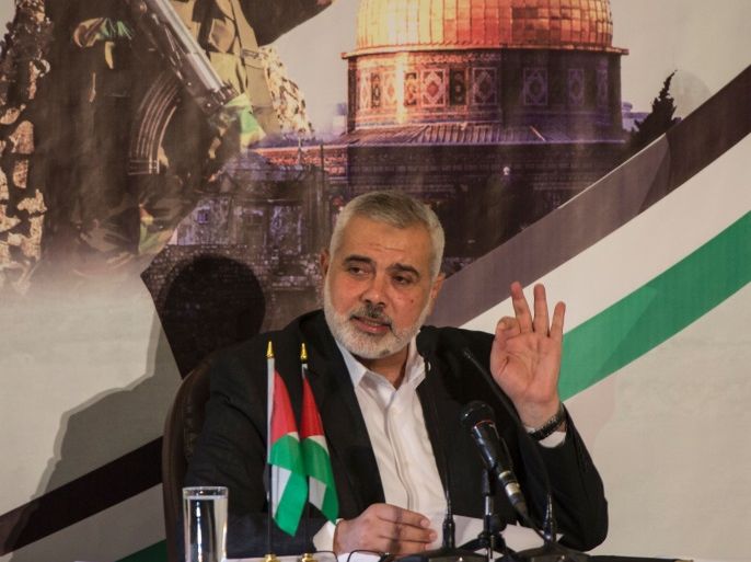 Hamas leader Ismail Haniya gives a speech in Gaza City on July 5, 2017.Haniya said that meetings between his movement and the Egyptian authorities would ease the siege imposed on the Gaza Strip for more than a decade. / AFP PHOTO / MAHMUD HAMS (Photo credit should read MAHMUD HAMS/AFP/Getty Images)