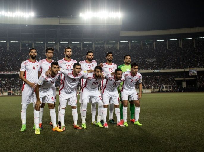 Tunisia football team players pose prior to the FIFA World Cup 2018 qualification football match between DR Congo and Tunisia on September 5, 2017 in Kinshasa. / AFP PHOTO / JOHN WESSELS (Photo credit should read JOHN WESSELS/AFP/Getty Images)