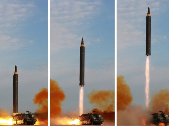 North Korean leader Kim Jong Un (not pictured) guides the launch of a Hwasong-12 missile in this undated combination photo released by North Korea's Korean Central News Agency (KCNA) on September 16, 2017. KCNA via REUTERS ATTENTION EDITORS - THIS PICTURE WAS PROVIDED BY A THIRD PARTY. REUTERS IS UNABLE TO INDEPENDENTLY VERIFY THIS IMAGE. NO THIRD PARTY SALES. SOUTH KOREA OUT.