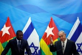 Israeli Prime Minister Benjamin Netanyahu (R) speaks during a joint statement with Togo's President Faure Gnassingbe in Jerusalem August 10, 2016. REUTERS/Ronen Zvulun