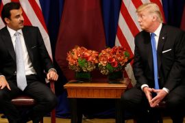 U.S. President Donald Trump meets with Qatar's Emir Sheikh Tamim bin Hamad al-Thani in New York, U.S., September 19, 2017. REUTERS/Kevin Lamarque