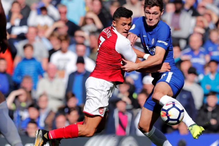 Soccer Football - Premier League - Chelsea vs Arsenal - Stamford Bridge, London, Britain - September 17, 2017 Chelsea's Andreas Christensen in action with Arsenal's Alexis Sanchez REUTERS/Eddie Keogh EDITORIAL USE ONLY. No use with unauthorized audio, video, data, fixture lists, club/league logos or