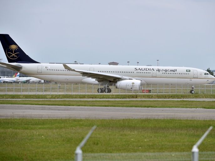 An Airbus A330 of Saudia airline company, also known as Saudi Arabian Airlines, lands in Toulouse, on July 22, 2017. / AFP PHOTO / REMY GABALDA (Photo credit should read REMY GABALDA/AFP/Getty Images)
