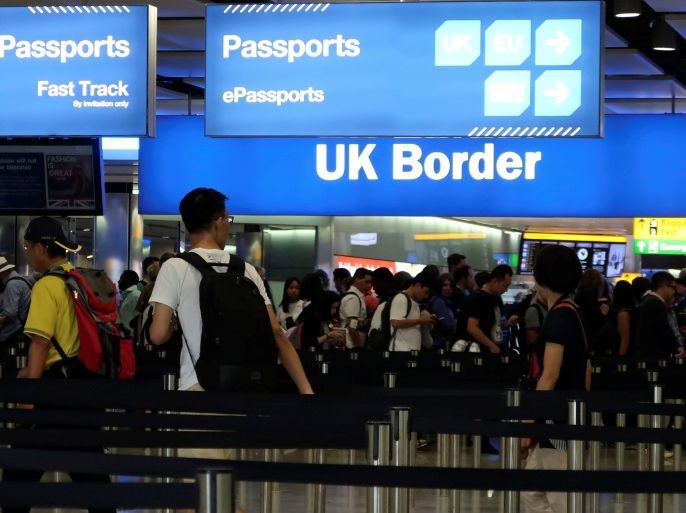 UK Border control is seen in Terminal 2 at Heathrow Airport in London, Britain, July 30, 2017. REUTERS/Fabrizio Bensch