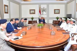 Egyptian President Abdel Fattah al-Sisi chairs a meeting with Interior Minister General Magdi Abdel Ghaffar, Defense Minister Sedki Sobhi, Intelligence Chief Khaled Fawzi and other officials in Cairo, Egypt October 22, 2017 in this handout picture courtesy of the Egyptian Presidency. The Egyptian Presidency/Handout via REUTERS ATTENTION EDITORS - THIS IMAGE WAS PROVIDED BY A THIRD PARTY