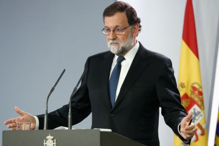Spain's Prime Minister Mariano Rajoy speaks during a press conference at the Moncloa Palace in Madrid, Spain, October 21, 2017. REUTERS/Juan Medina