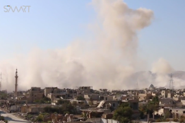 آثار قصف النظام على حي جوبر بدمشق والمحاذي لمناطق الاشتباكات بالغوطة الشرقية (وكالة سمارت)