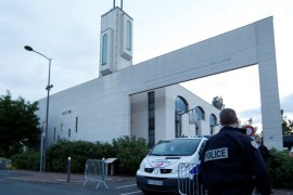 Police secure a mosque in Creteil near Paris, France June 29, 2017 after a man was arrested after trying to drive a car into a crowd in front of the mosque. REUTERS/Gonzalo Fuentes