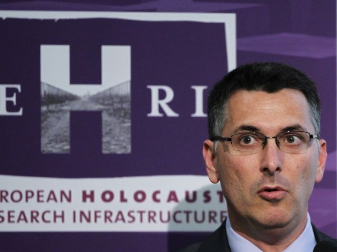 Israel's Education Minister Gideon Saar delivers a speech during the official launch of the European Holocaust Research Infrastructure (EHRI) in Brussels November 16, 2010. REUTERS/Francois Lenoir (BELGIUM - Tags: EDUCATION POLITICS)
