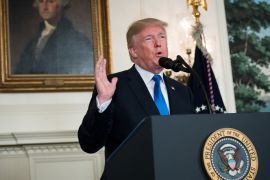 WASHINGTON, DC - OCTOBER 13: U.S. President Donald Trump makes a statement on the administration's strategy for dealing with Iran, in the Diplomatic Reception Room in the White House, October 13, 2017 in Washington, DC. President Trump stated that the Iran nuclear deal is not in the best interests for the security of the United States, but stopped short of withdrawing from the 2015 agreement. (Photo by Drew Angerer/Getty Images)