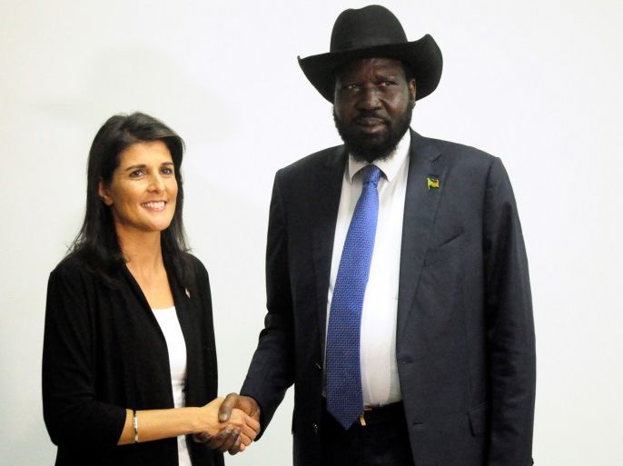 South Sudan President Salva Kiir meets U.S. Ambassador to the United Nations Nikki Haley in Juba, South Sudan October 25, 2017. REUTERS/Jok Solomun