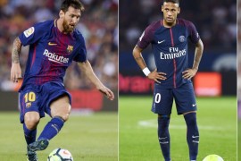 A combination of images shows (L-R) Barcelona's Argentinian forward Lionel Messi, Paris Saint-Germain's Brazilian striker Neymar and Real Madrid's Portuguese forward Cristiano Ronaldo.Neymar was named alongside Cristiano Ronaldo and Lionel Messi on the three-man shortlist for the Best FIFA Men's Player Award, which was announced in London on September 22, 2017. / AFP PHOTO / Lluis GENE (Photo credit should read LLUIS GENE/AFP/Getty Images)