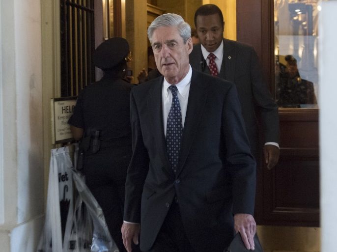 Former FBI Director Robert Mueller, special counsel on the Russian investigation, leaves following a meeting with members of the US Senate Judiciary Committee at the US Capitol in Washington, DC on June 21, 2017. / AFP PHOTO / SAUL LOEB (Photo credit should read SAUL LOEB/AFP/Getty Images)