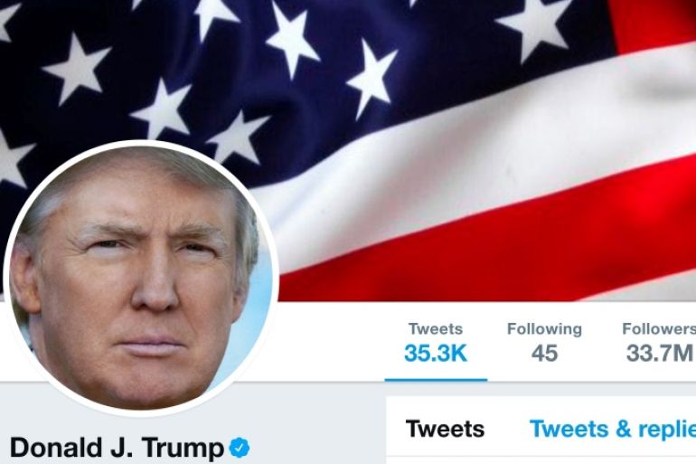 The masthead of U.S. President Donald Trump's @realDonaldTrump Twitter account is seen on July 11, 2017. @realDonaldTrump/Handout via REUTERS ATTENTION EDITORS - THIS IMAGE WAS PROVIDED BY A THIRD PARTY