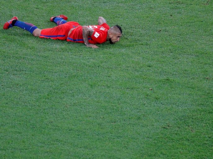 Soccer Football - Chile v Germany - FIFA Confederations Cup Russia 2017 - Final - Saint Petersburg Stadium, St. Petersburg, Russia - July 2, 2017 Chile’s Arturo Vidal goes down REUTERS/Maxim Shemetov TPX IMAGES OF THE DAY