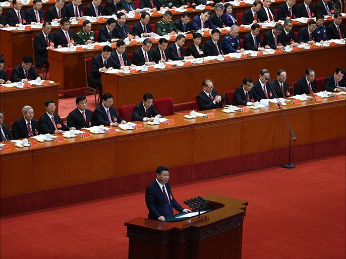 epa06272580 Chinese President Xi Jinping (C, bottom) delivers a speech during the opening ceremony of the 19th National Congress of the Communist Party of China (CPC) at the Great Hall of the People (GHOP) in Beijing, China, 18 October 2017. China holds the 19th Congress of the Communist Party of China, the country's most important political event where the party's leadership is chosen and plans are made for the next five years. Xi Jinping is expected to remain as the General Secretary of the Communist Party of China for another five-year term. EPA-EFE/WU HONG