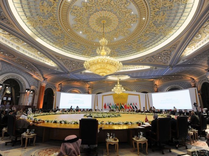 A general view shows the room houseing the meeting between foreign ministers and military officials from the Saudi-led coalition, in Riyadh on October 29, 2017.Saudi Arabia on Sunday accused Iran of blocking peace efforts in Yemen, slamming its political archrival over support for the Yemeni rebels Riyadh is fighting against. / AFP PHOTO / FAYEZ NURELDINE (Photo credit should read FAYEZ NURELDINE/AFP/Getty Images)