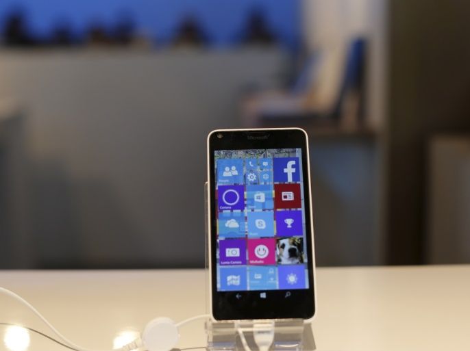 A mobile phone featuring Windows 10 is seen on display at Microsoft Build in San Francisco, California April 29, 2015. REUTERS/Robert Galbraith