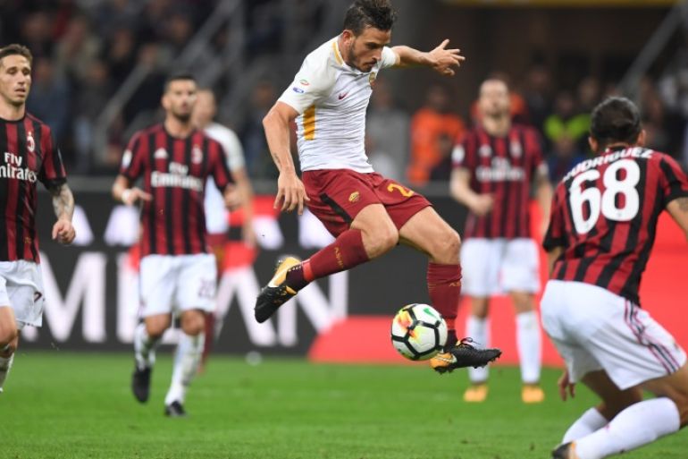 Soccer Football - Serie A - AC Milan vs AS Roma - San Siro, Milan, Italy - October 1, 2017 AS Roma's Alessandro Florenzi scores their second goal REUTERS/Alberto Lingria