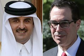 U.S. Treasury Secretary Stephen Mnuchin walks-ةSheikh Tamim Bin Hamad Al-Thani, Emir of the State of Qatar ,