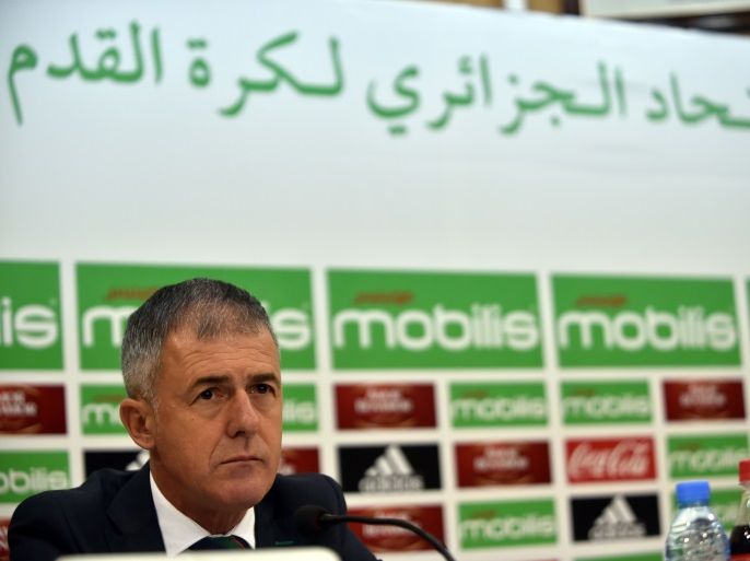 Spanish coach Lucas Alcaraz attends a press conference on April 19, 2017, upon being announced as the new head coach for the Algerian national team.Alcaraz had previously coached Spanish sides Granada, Levante and Recreativo de Huelva. / AFP PHOTO / RYAD KRAMDI (Photo credit should read RYAD KRAMDI/AFP/Getty Images)