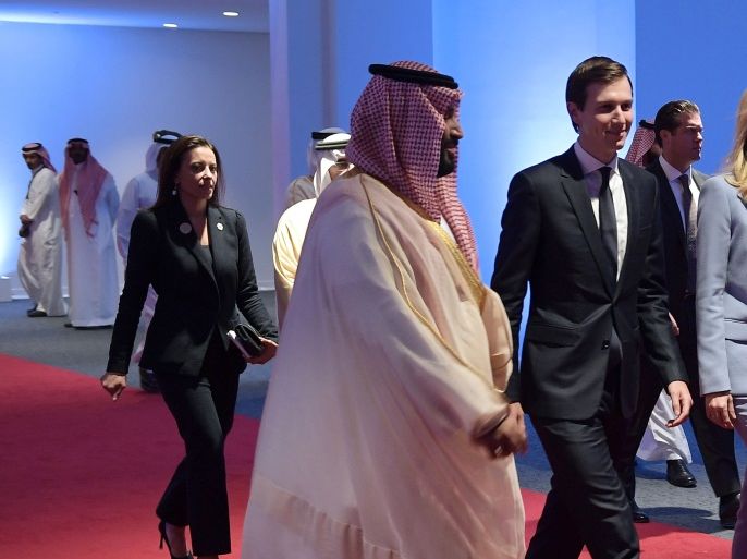 CORRECTION - White House senior advisor Jared Kushner and Ivanka Trump arrive at the Global Center for Combating Extremist Ideology shortly before its inauguration in Riyadh on May 21, 2017. / AFP PHOTO / MANDEL NGAN / The erroneous mention[s] appearing in the metadata of this photo by MANDEL NGAN has been modified in AFP systems in the following manner: [Jared Kushner] instead of [Jared Trump]. Please immediately remove the erroneous mention[s] from all your online services and delete it (them) from your servers. If you have been authorized by AFP to distribute it (them) to third parties, please ensure that the same actions are carried out by them. Failure to promptly comply with these instructions will entail liability on your part for any continued or post notification usage. Therefore we thank you very much for all your attention and prompt action. We are sorry for the inconvenience this notification may cause and remain at your disposal for any further information you may require. (Photo credit should read MANDEL NGAN/AFP/Getty Images)