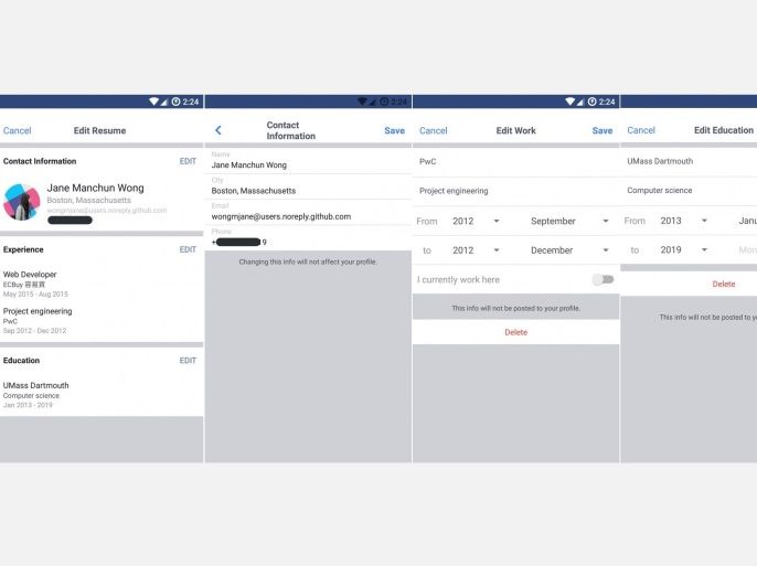 facebook tests linkedin-like resumes so you can flaunt work experience