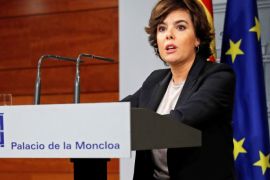 epa06268896 Spanish Deputy Prime Minister Soraya Saenz de Santamaria addresses a press conference after the Spanish Government received a letter by Catalonian regional President Puigdemont, at La Moncloa Palace in Madrid, Spain, 16 October 2017. Santamaria 'regretted' that Puigdemont did not clarify if he declared the independence or not in his letter and added that the Government gives him three more days until 19 October to rectify. EPA-EFE/Chema Moya