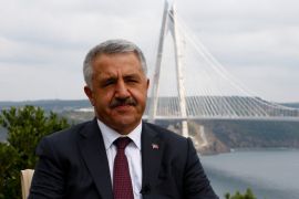 Transport Minister Ahmet Arslan attends an interview with Reuters in front of the Yavuz Sultan Selim Bridge, the third Bosphorus bridge linking the European and Asian sides of Istanbul, Turkey, August 23, 2016. Picture taken August 23, 2016. REUTERS/Osman Orsal
