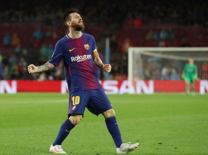 Soccer Football - Champions League - FC Barcelona vs Olympiacos - Camp Nou, Barcelona, Spain - October 18, 2017 Barcelona’s Lionel Messi reacts after missing a chance REUTERS/Albert Gea