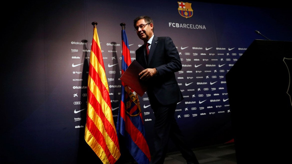 Barcelona President Josep Maria Bartomeu leaves after a news conference at Camp Nou stadium in Barcelona, Spain October 2, 2017. REUTERS/Juan Medina