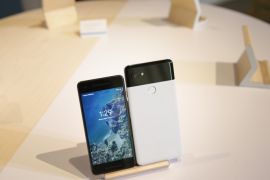 The new Pixel 2 and Pixel 2 XL smartphones are seen at a product launch event on October 4, 2017 at the SFJAZZ Center in San Francisco, California.Google unveiled newly designed versions of its Pixel smartphone, the highlight of a refreshed line of devices which are part of the tech giant's efforts to boost its presence against hardware rivals. / AFP PHOTO / Elijah Nouvelage (Photo credit should read ELIJAH NOUVELAGE/AFP/Getty Images)