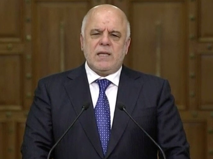 A still image taken from a video shows Iraqi Prime Minister Haider Al-Abadi speaking as he makes a statement in Baghdad, Iraq September 24, 2017. REUTERS/via Reuters TV