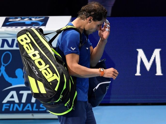 Tennis - ATP World Tour Finals - The O2 Arena, London, Britain - November 13, 2017 Spain's Rafael Nadal looks dejected after losing his group stage match against Belgium's David Goffin Action Images via Reuters/Tony O'Brien