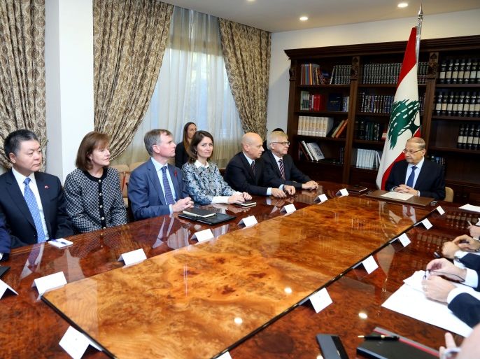 Lebanese President Michel Aoun meets with the Ambassadors of the member countries of the International Support for Lebanon in the Security Council, at the presidential palace in Baabda, Lebanon, November 10, 2017. Dalati Nohra/Handout via REUTERS ATTENTION EDITORS - THIS IMAGE HAS BEEN SUPPLIED BY A THIRD PARTY